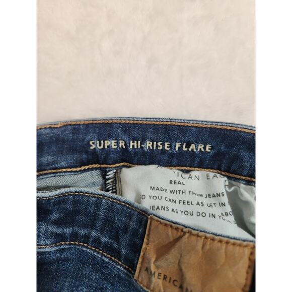 American Eagle Flare Jeans Womens 2P 2 Petite Short Blue Stretch Super Hi-Rise - Picture 3 of 13